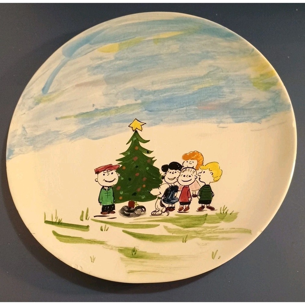 Vintage Peanuts Merry Christmas Charlie Brown  Plate Hand Painted Homemade Sweet